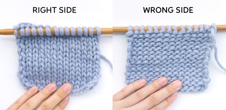 stockinette stitch knitting right and wrong side