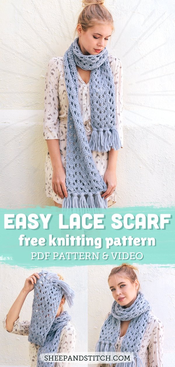 Lace Knitting Pattern for Beginners (Chunky Scarf) - Sheep and Stitch