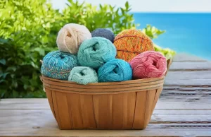 A basket of colorful yarns for summer knitting