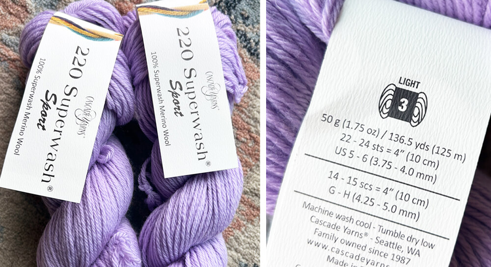 Purple yarn used for the Cables and Lace Hat pattern