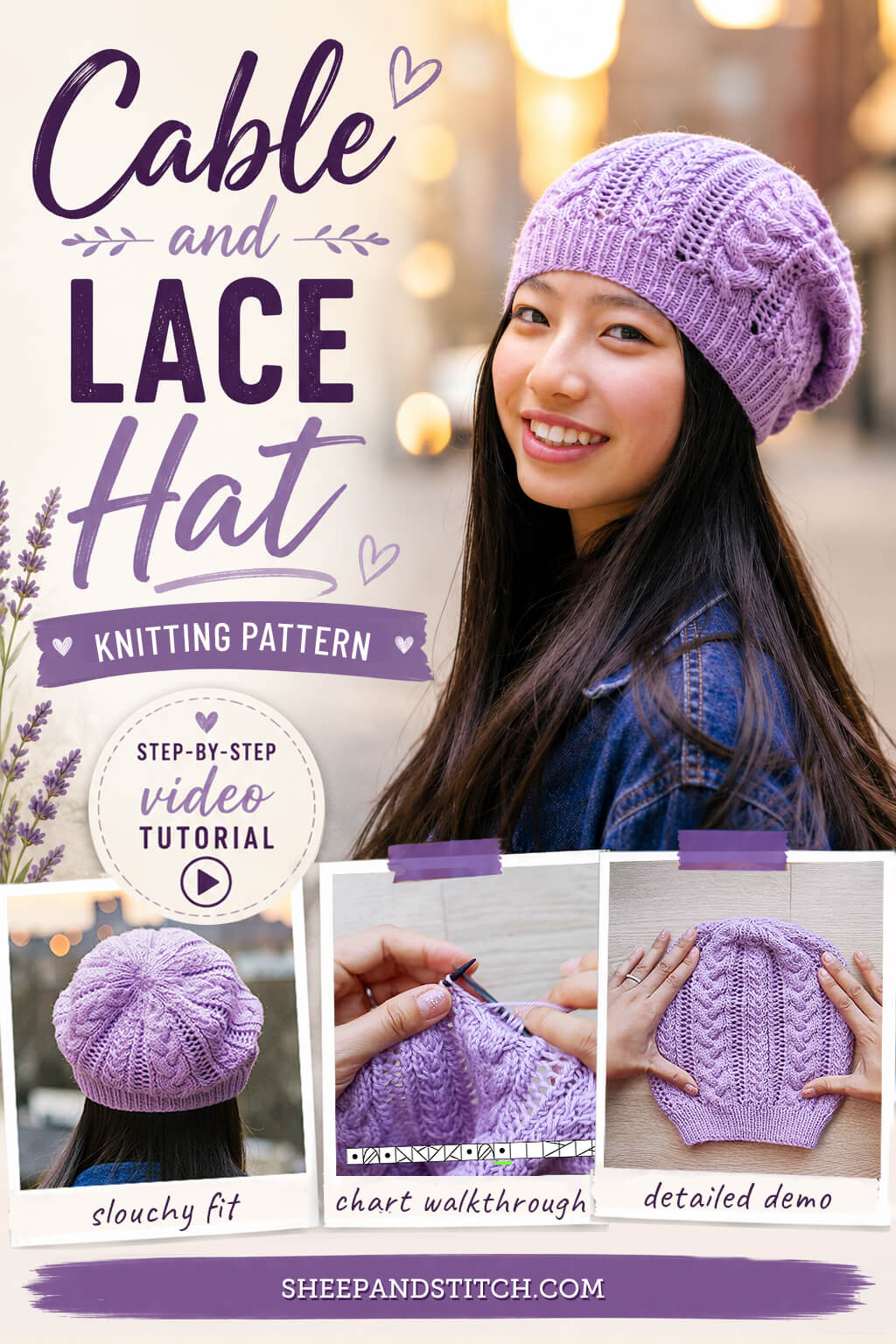 Cables and Lace Hat Knitting Pattern | sheepandstitch.com